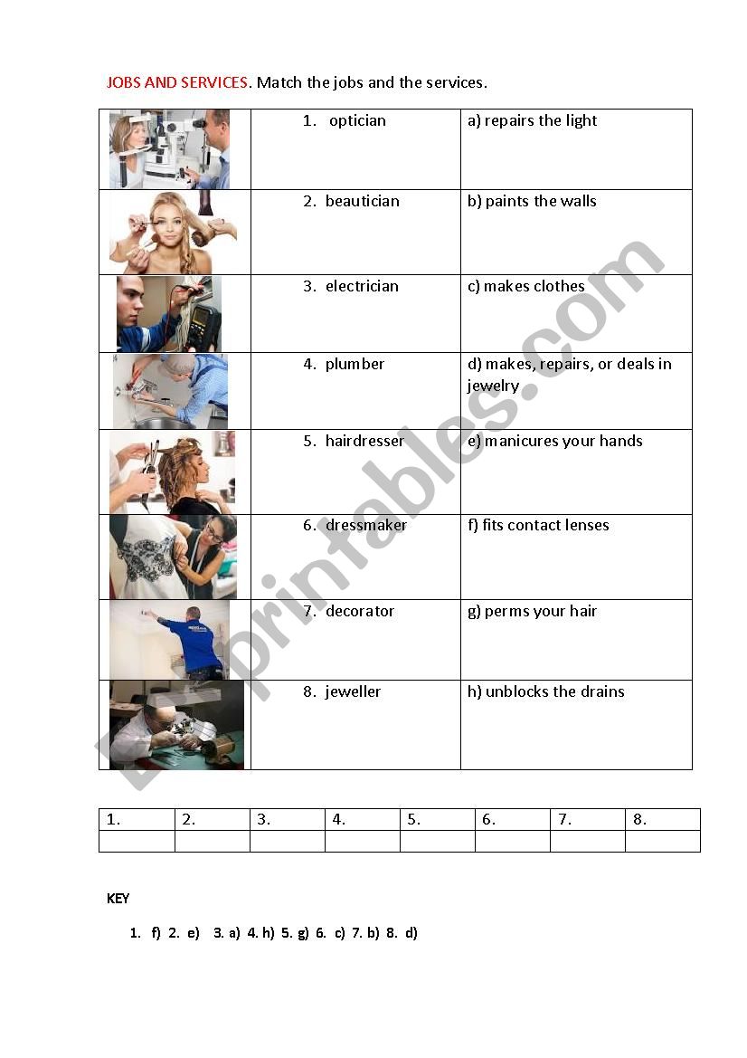 JOBS AND SERVICES 1 (matching exercise)