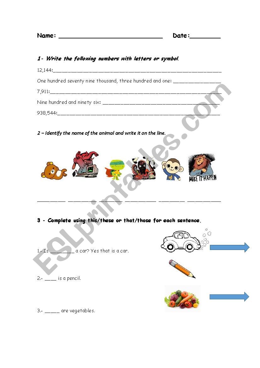 Beginners test worksheet