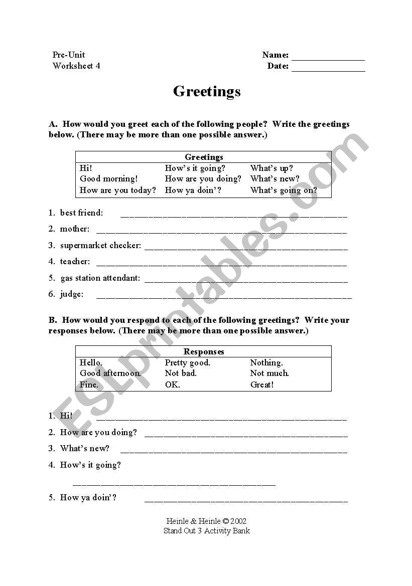 GREETINGS worksheet