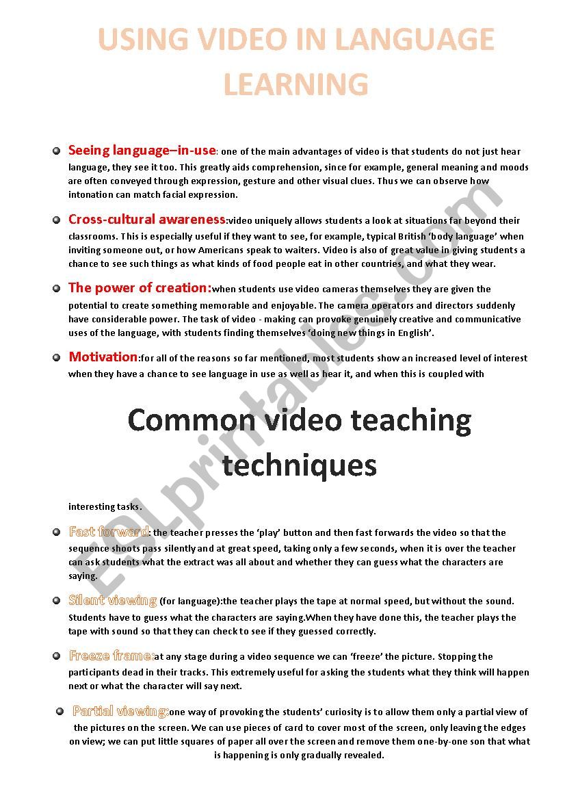 Teaching with Video / Movie worksheet