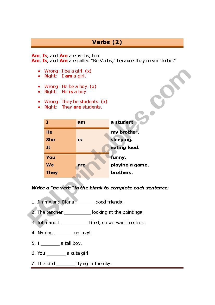 TO BE verb worksheet