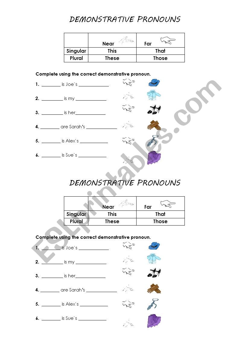 DEMONSTRATIVE PRONOUNS worksheet