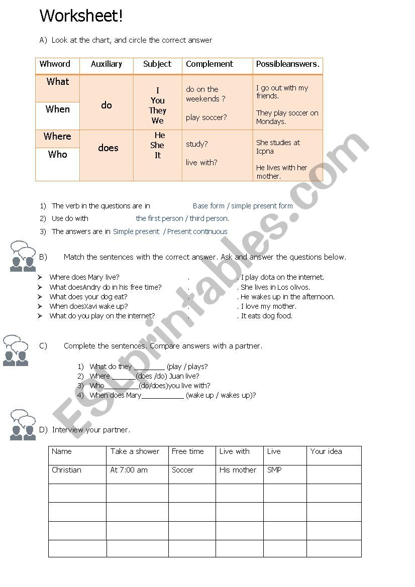 WH-QUESTIONS (simple present) worksheet