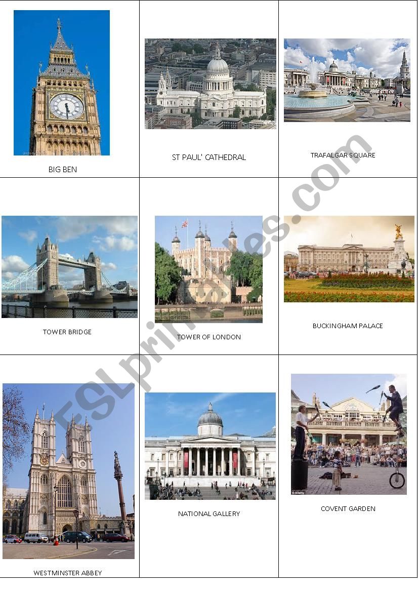London - places of interest worksheet