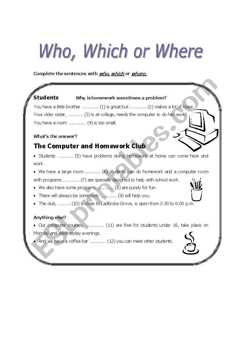 Who, which or where worksheet