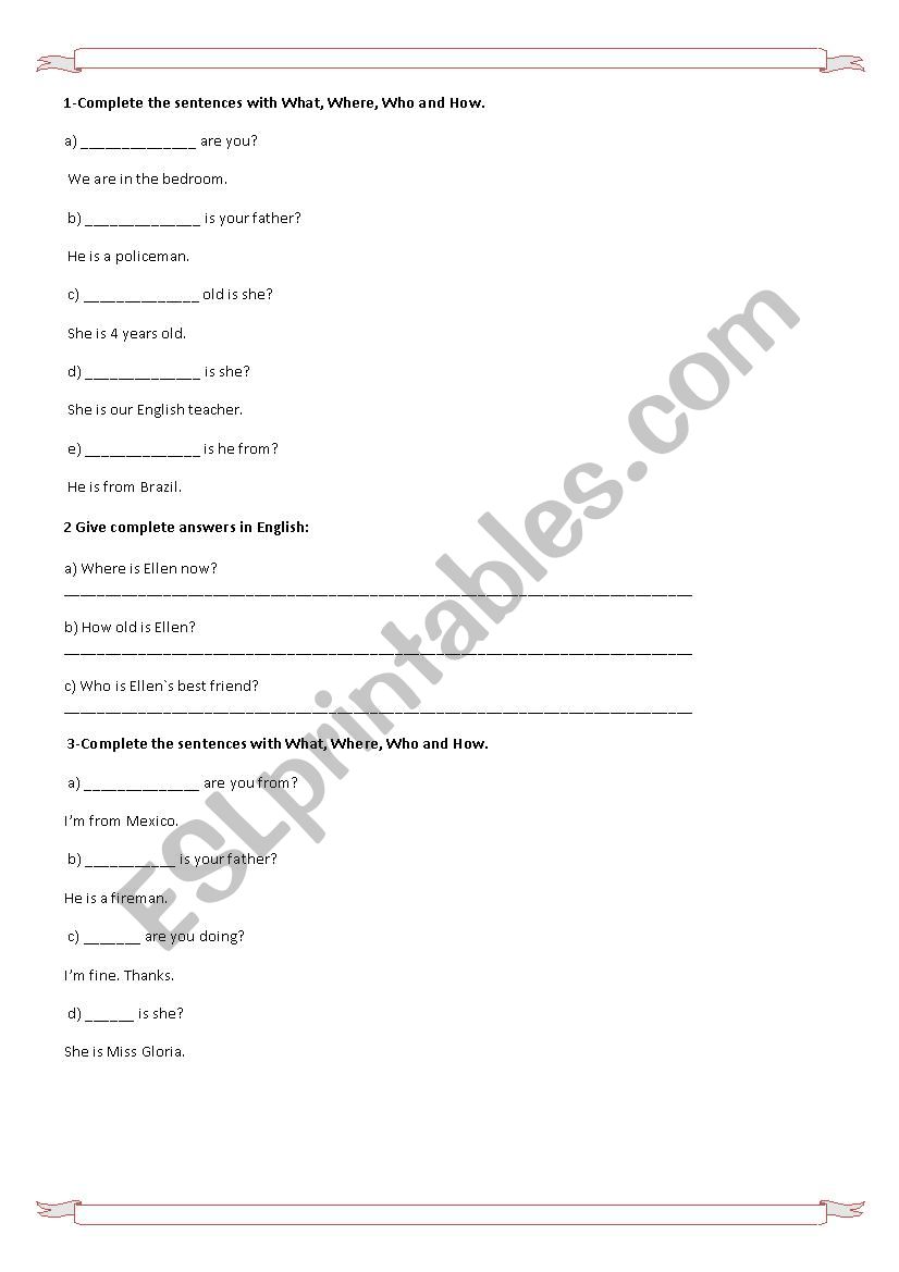 WH - QUESTIONS worksheet