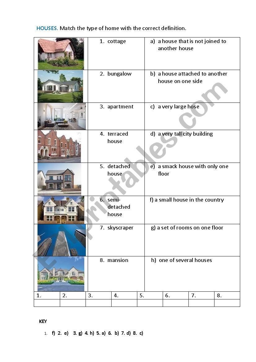 HOUSES (matching exercise) worksheet