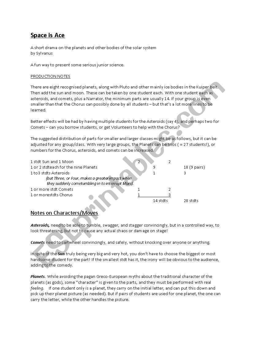 Space is Ace worksheet