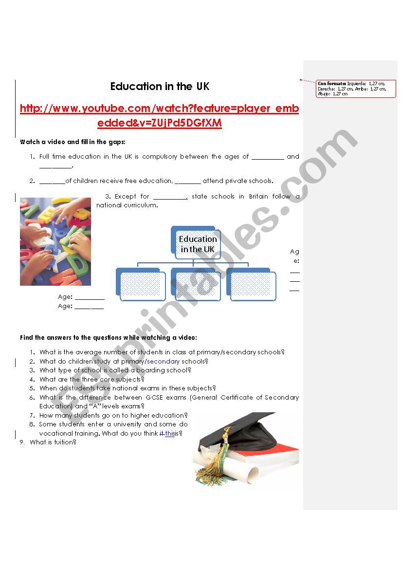 education in the UK worksheet