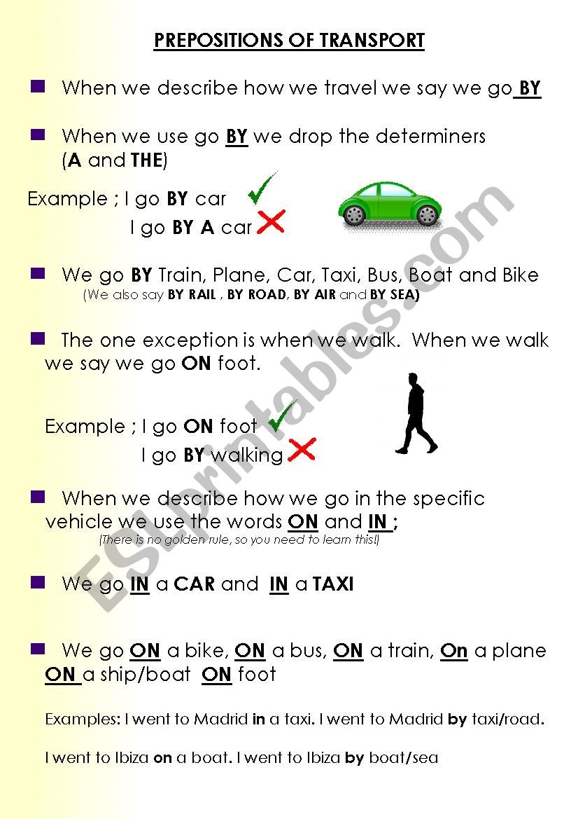 Prepositions of Transport worksheet