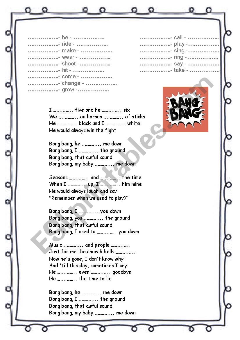 Bang Bang worksheet