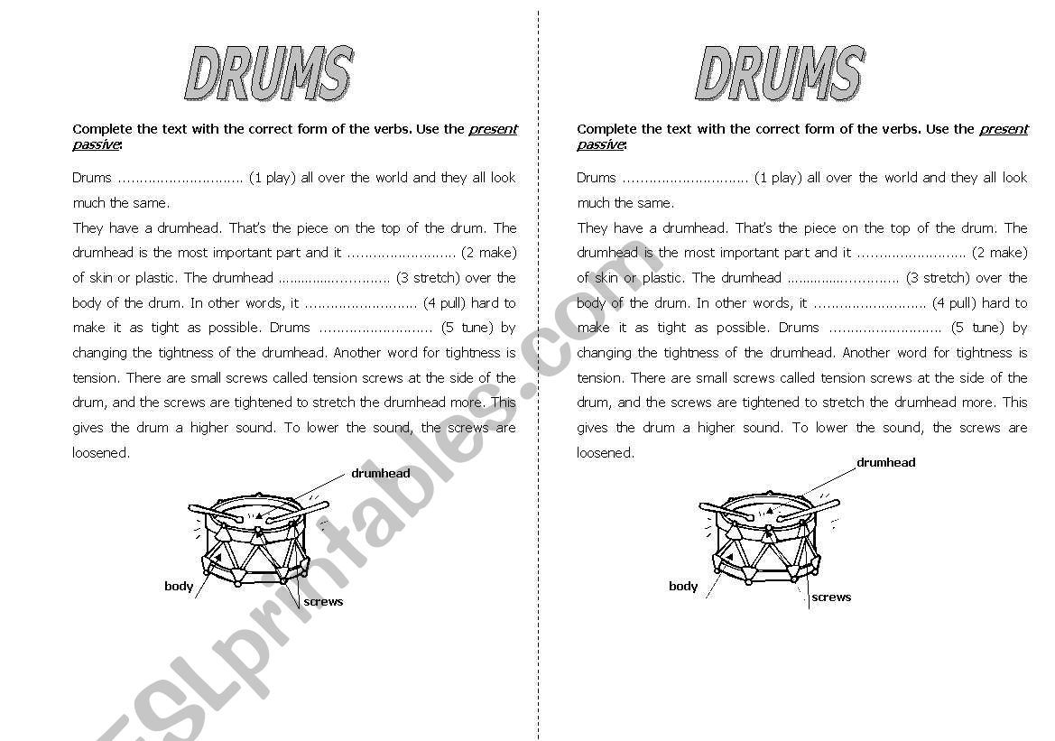 Drums - present passive worksheet