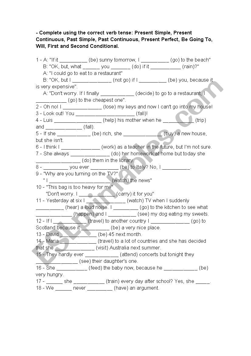 Verb tense mix worksheet