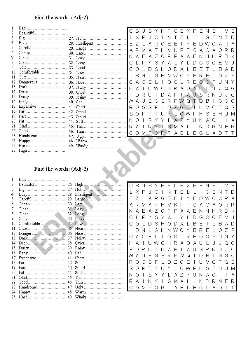 Adjectives worksheet