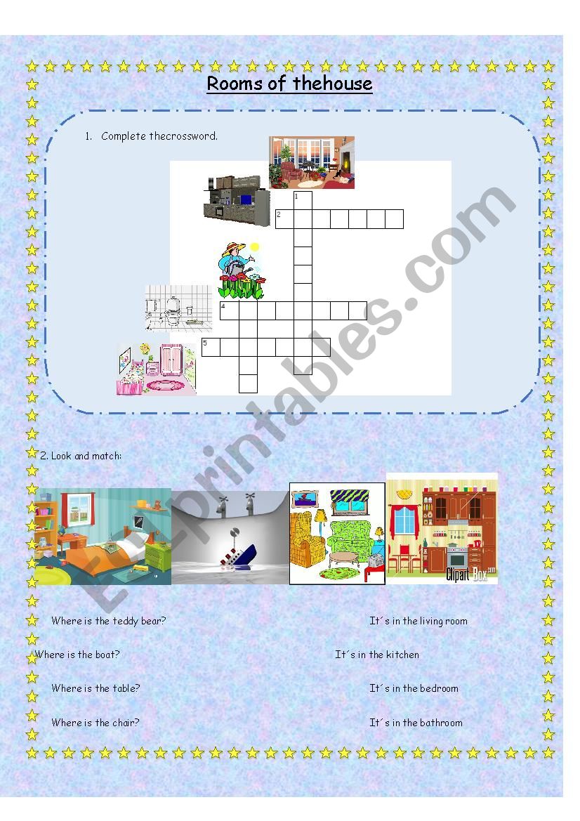 Rooms of the house worksheet