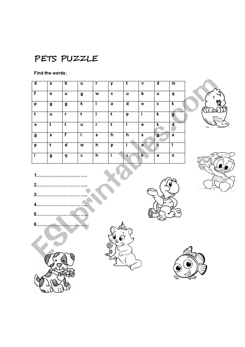 pets puzzle worksheet