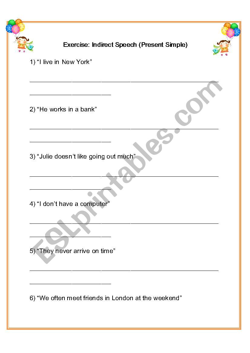 Indirect Speech  worksheet