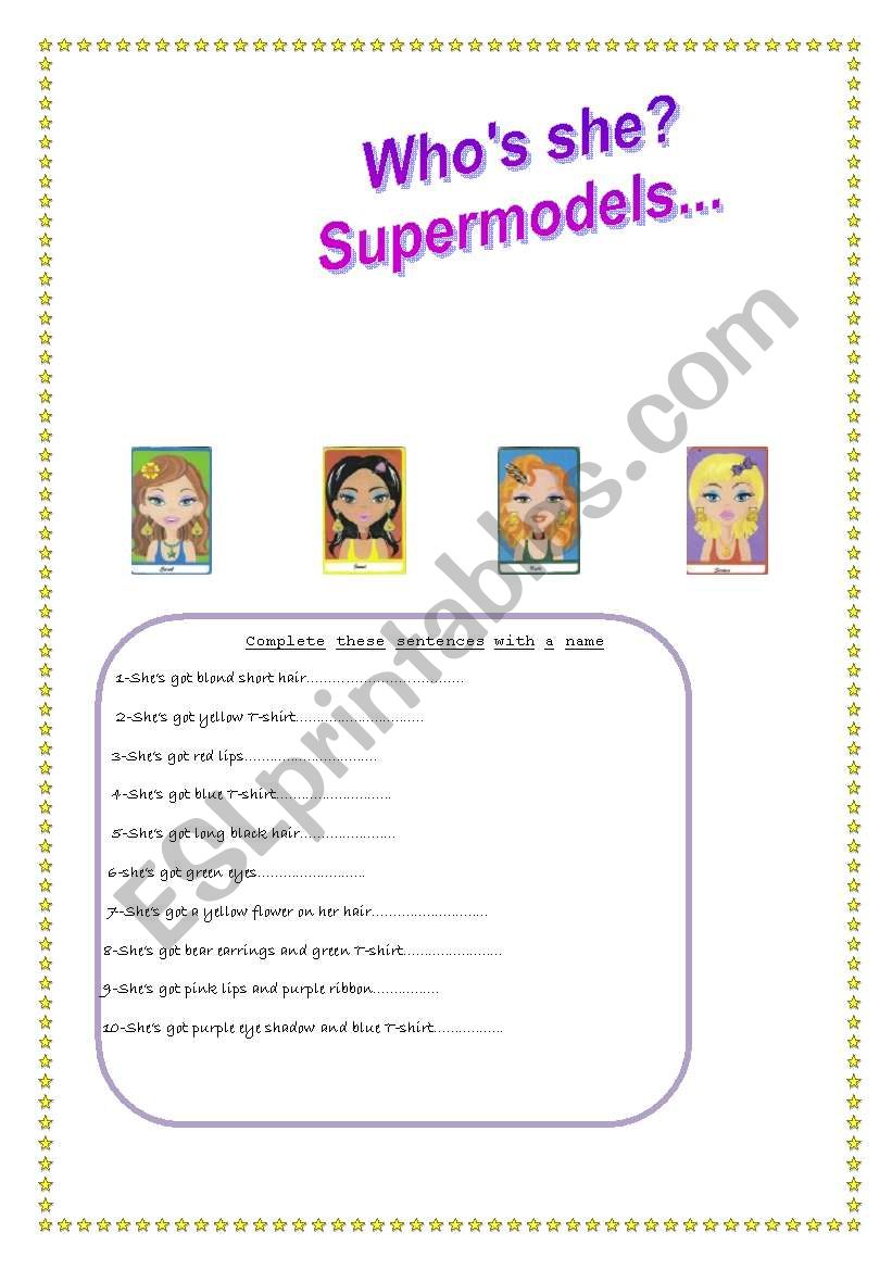 Supermodels worksheet