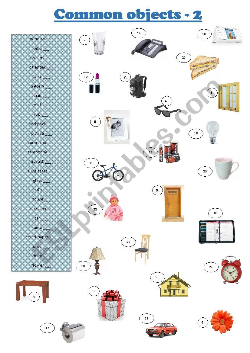 Common objects - 2 worksheet