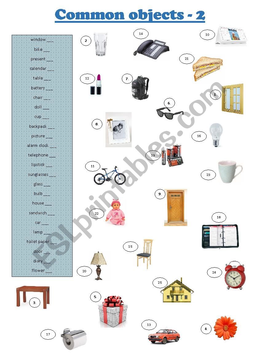 Common objects - 2 worksheet