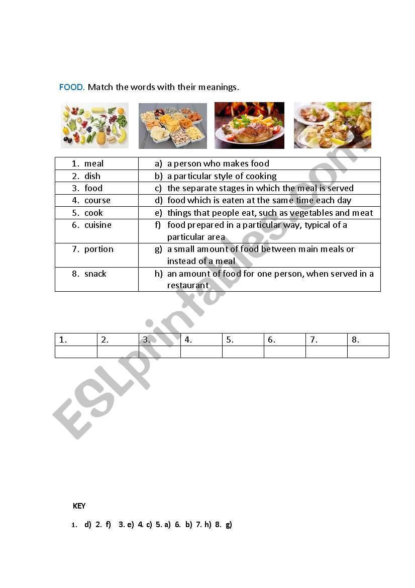 FOOD  (matching exercise) worksheet