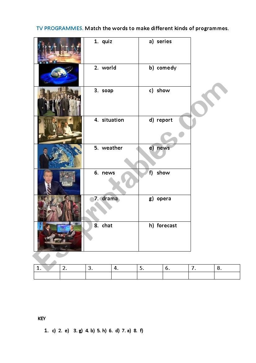 TV PROGRAMMES  (matching exercise)