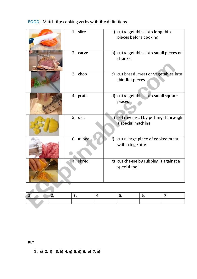 FOOD. COOKING VERBS ( matching exercise)