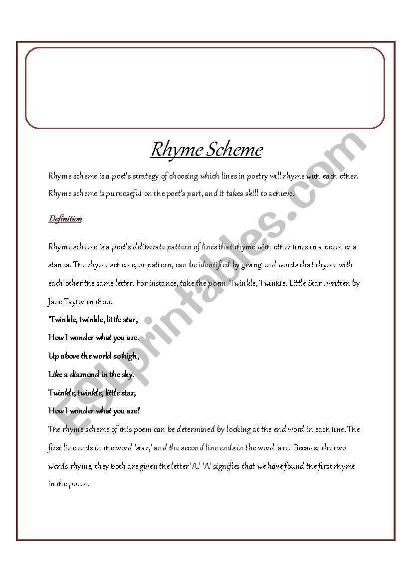 Rhyme scheme worksheet
