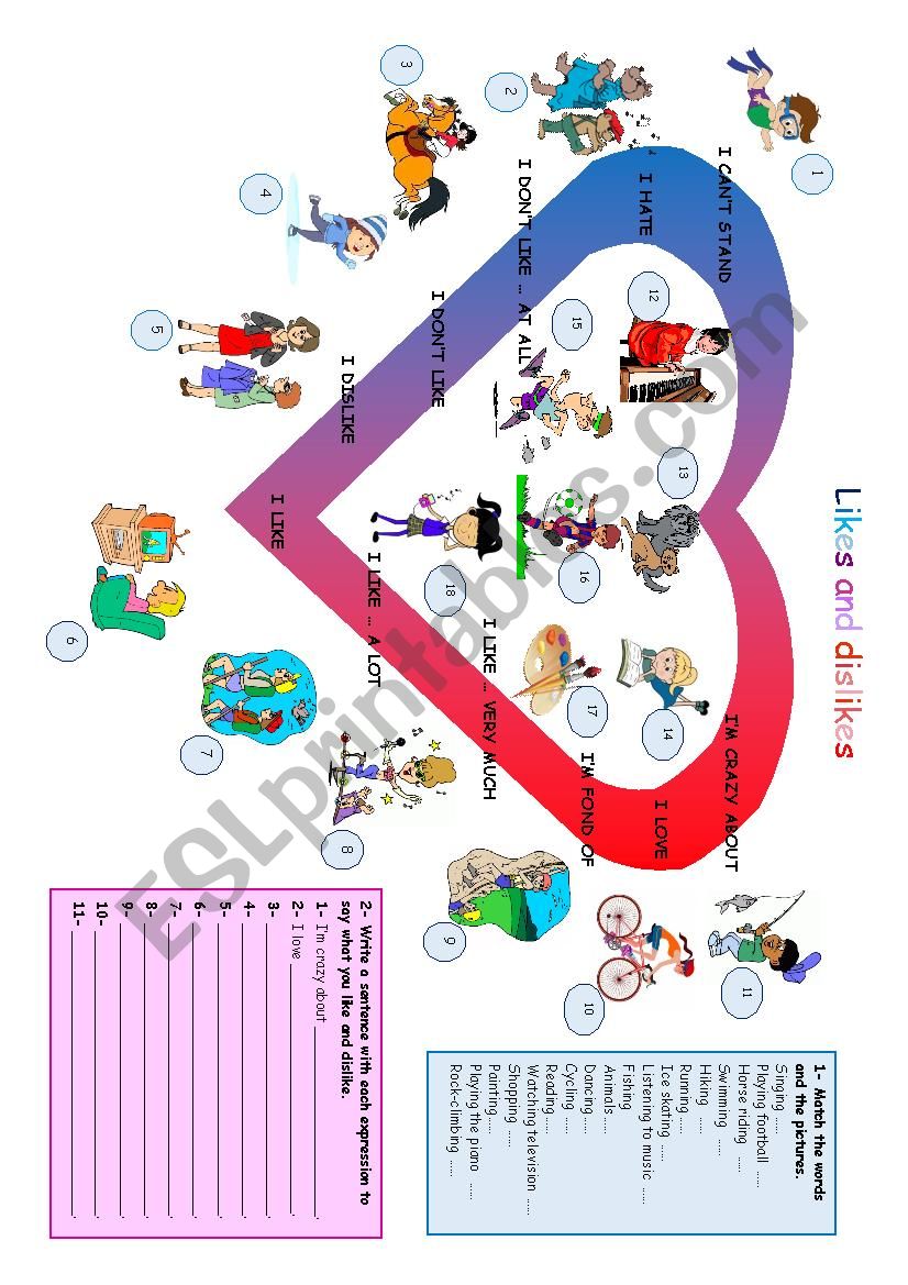 Likes and dislikes worksheet