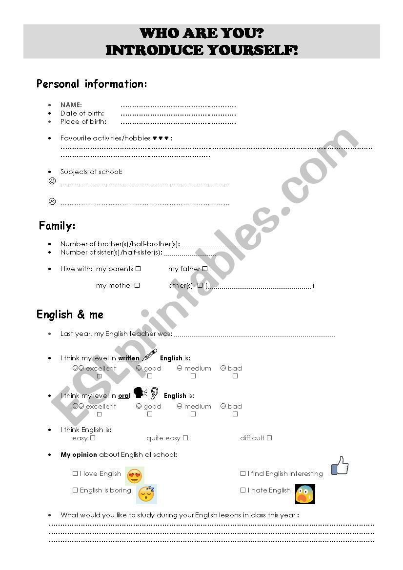 Introduce yourself worksheet