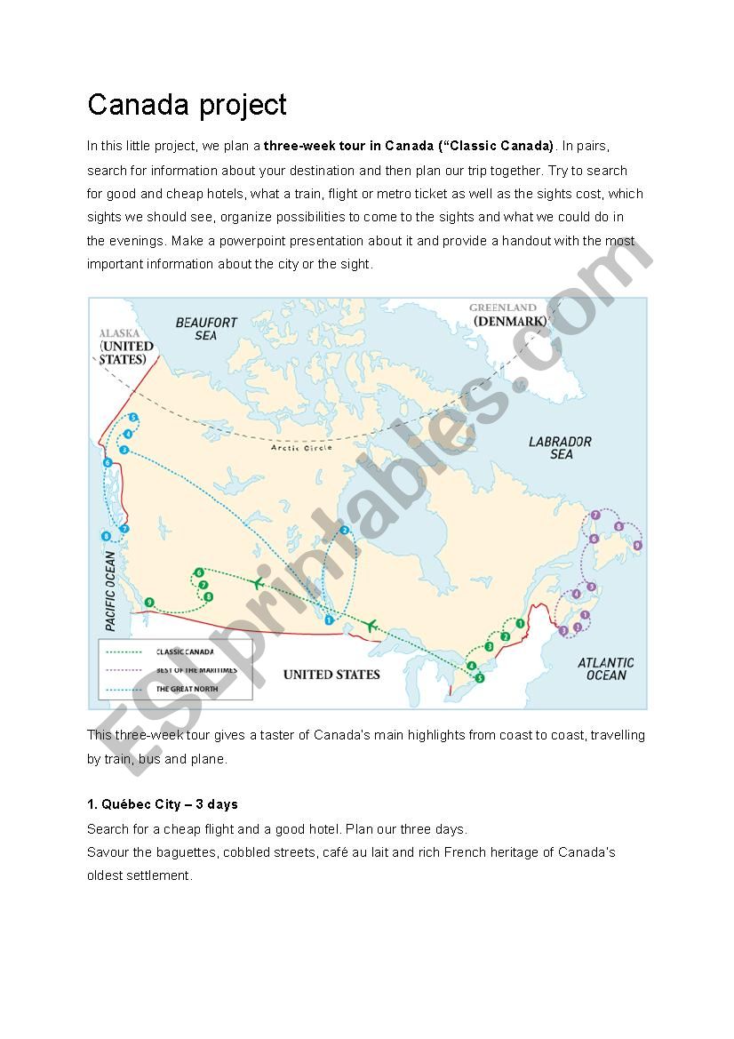 Canada Travel Project worksheet