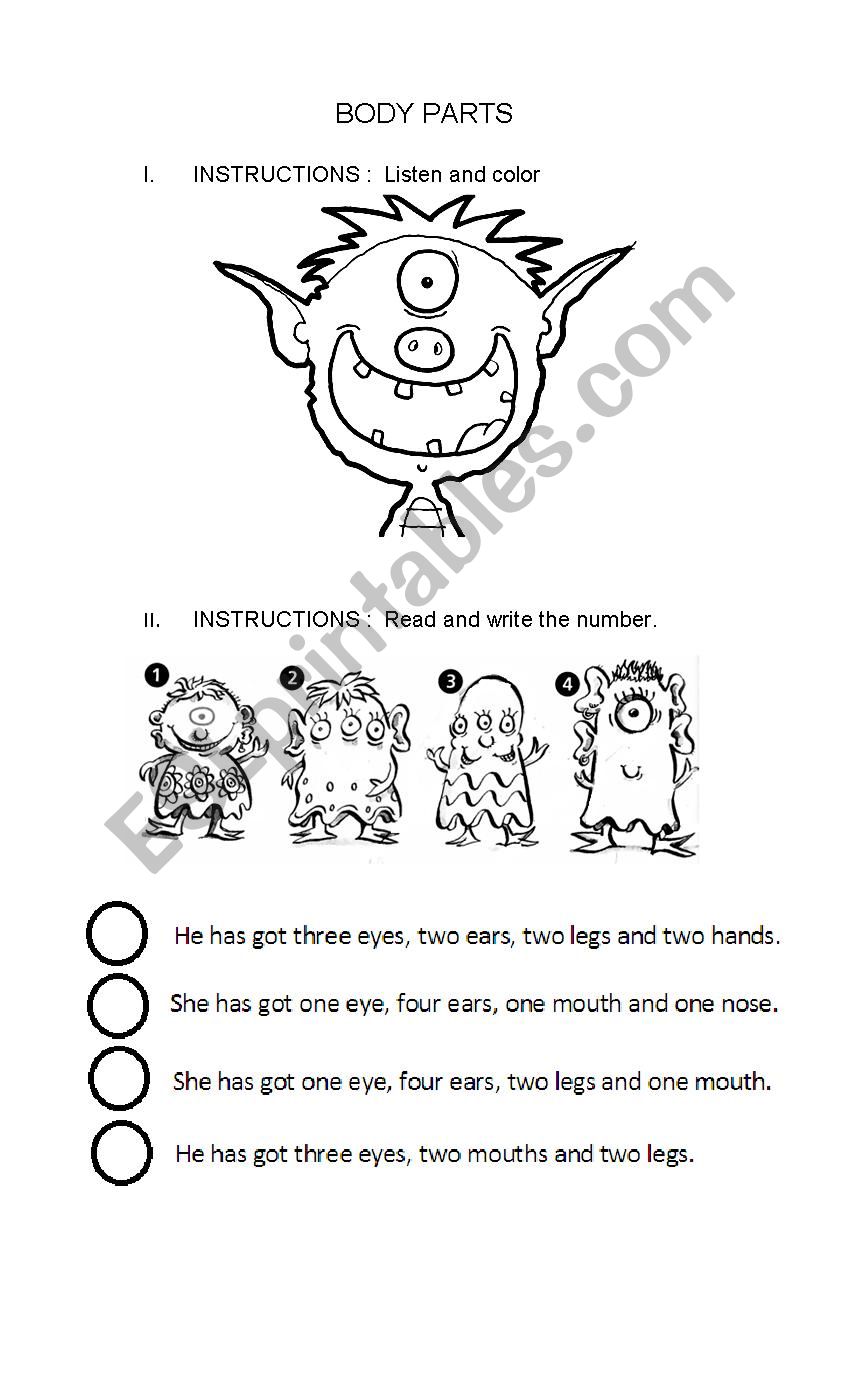 BODY PARTS . - MONSTERS worksheet