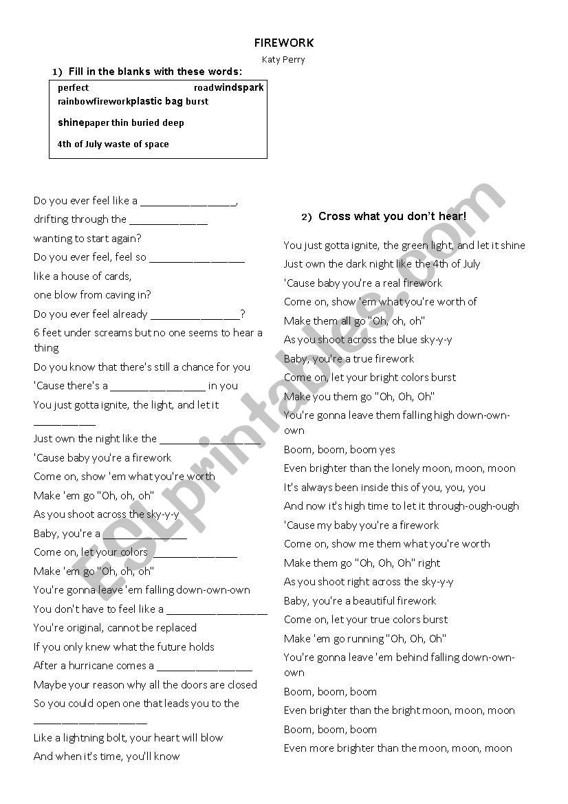 Firework Listening Exercise worksheet