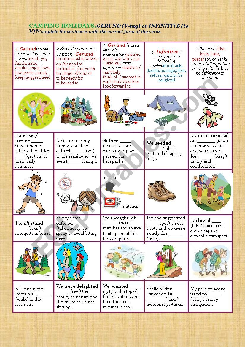 CAMPING HOLIDAYS worksheet