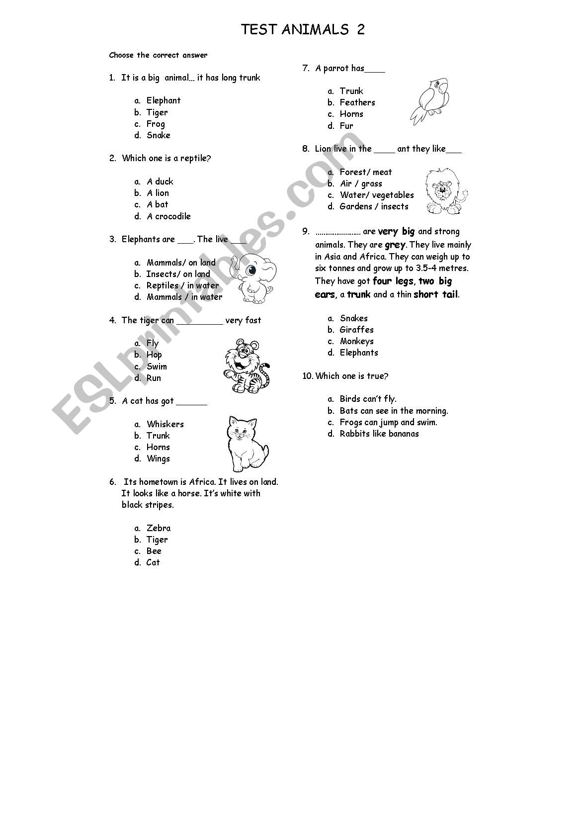 TEST ANIMALS  worksheet