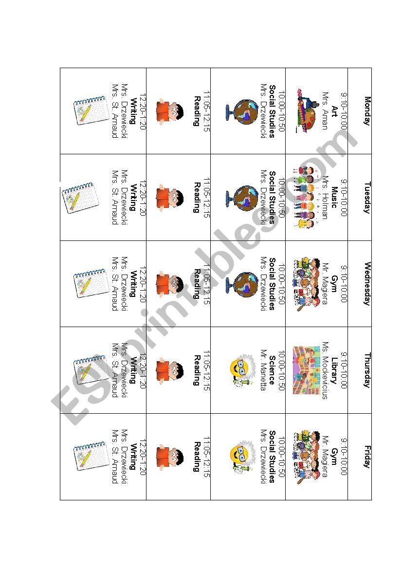 Picture/daily schedule for new ESL student