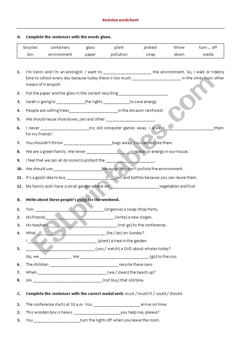 Revision worksheet worksheet