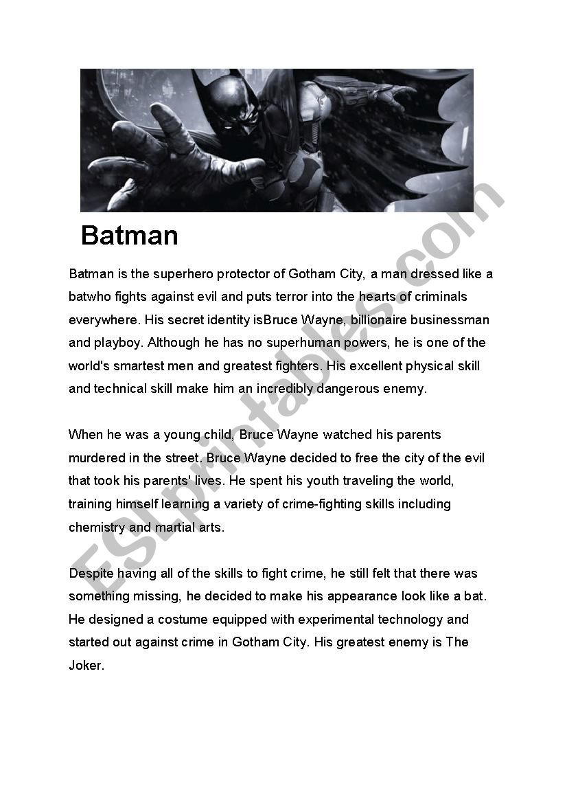 Batman Joker worksheet