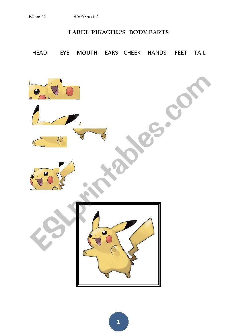 Label Pikachu worksheet