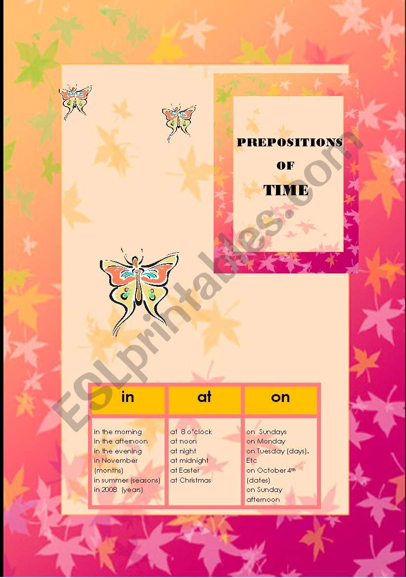 Prepositions of time worksheet