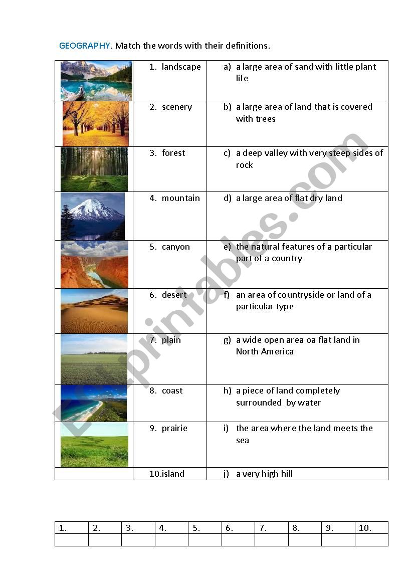 GEOGRAPHY (matching exercise) worksheet