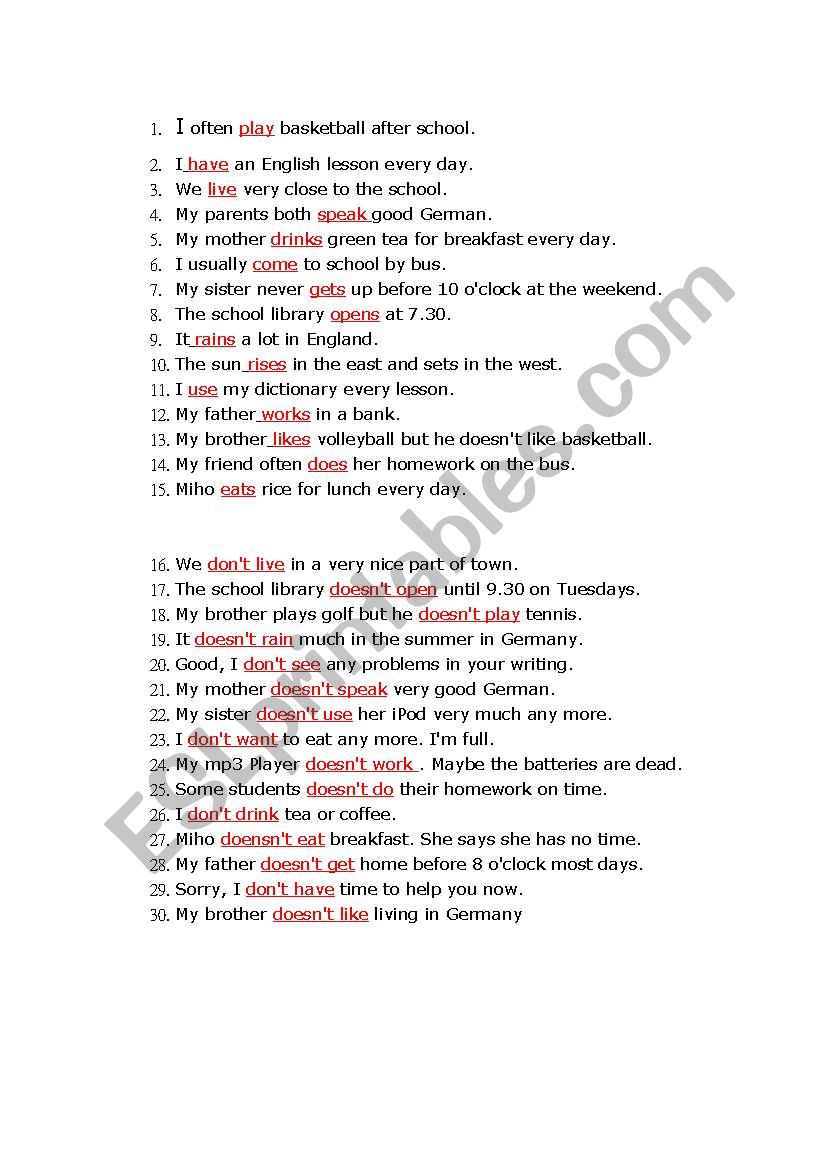 PRESENT VERBS worksheet