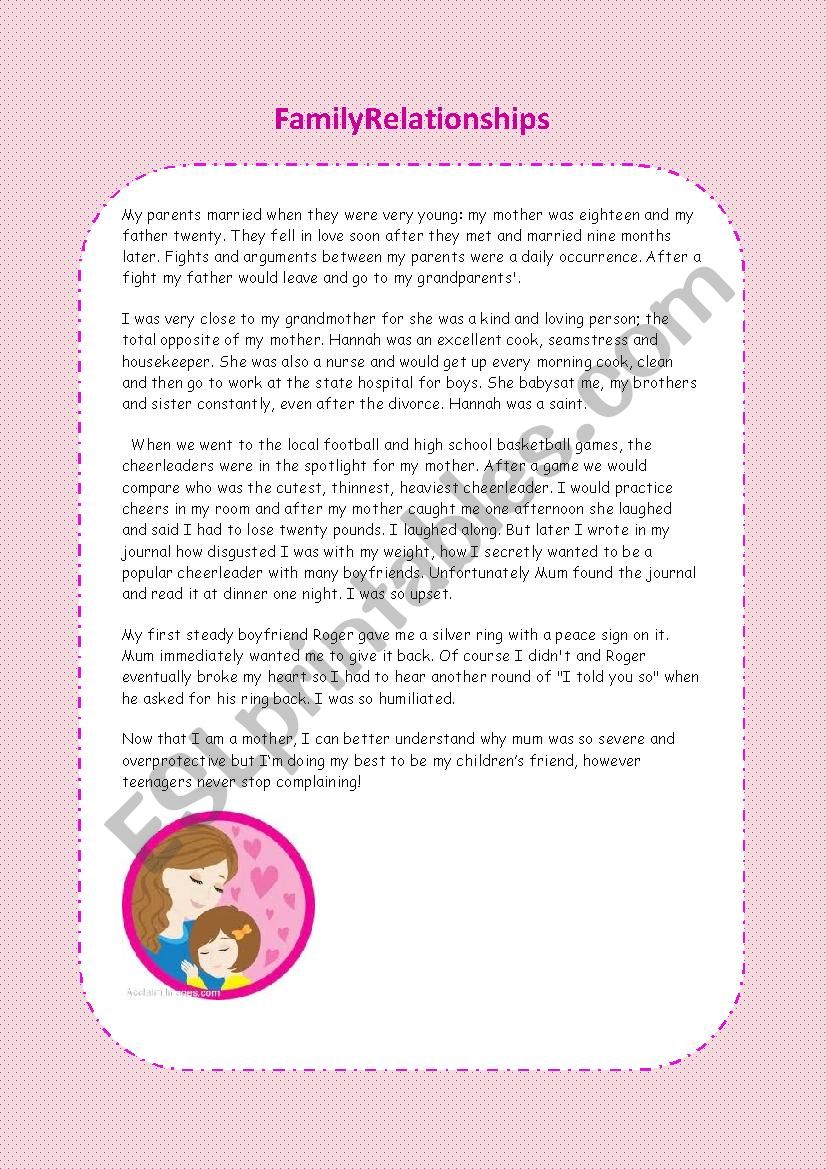 family relationship worksheet