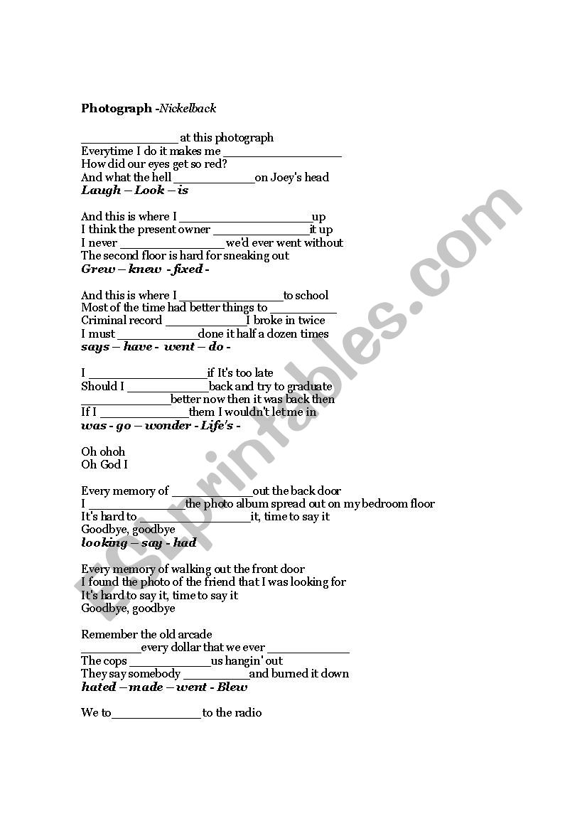 photograph worksheet