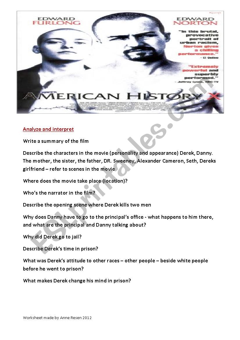 American History X worksheet