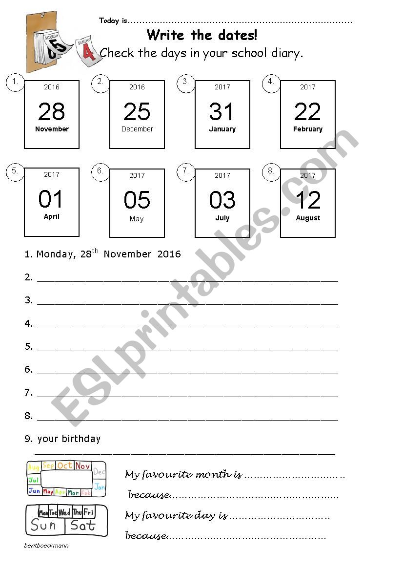 write-the-dates-esl-worksheet-by-evinches