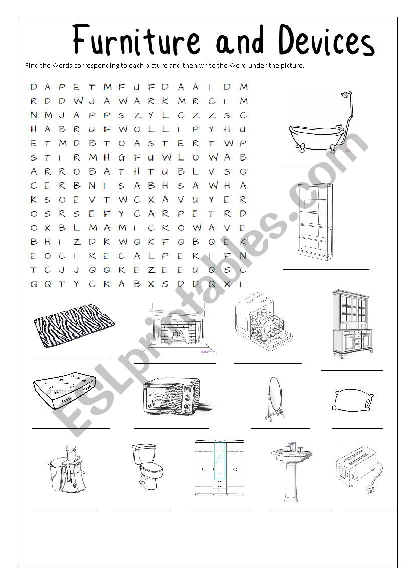 Furniture and Devices worksheet