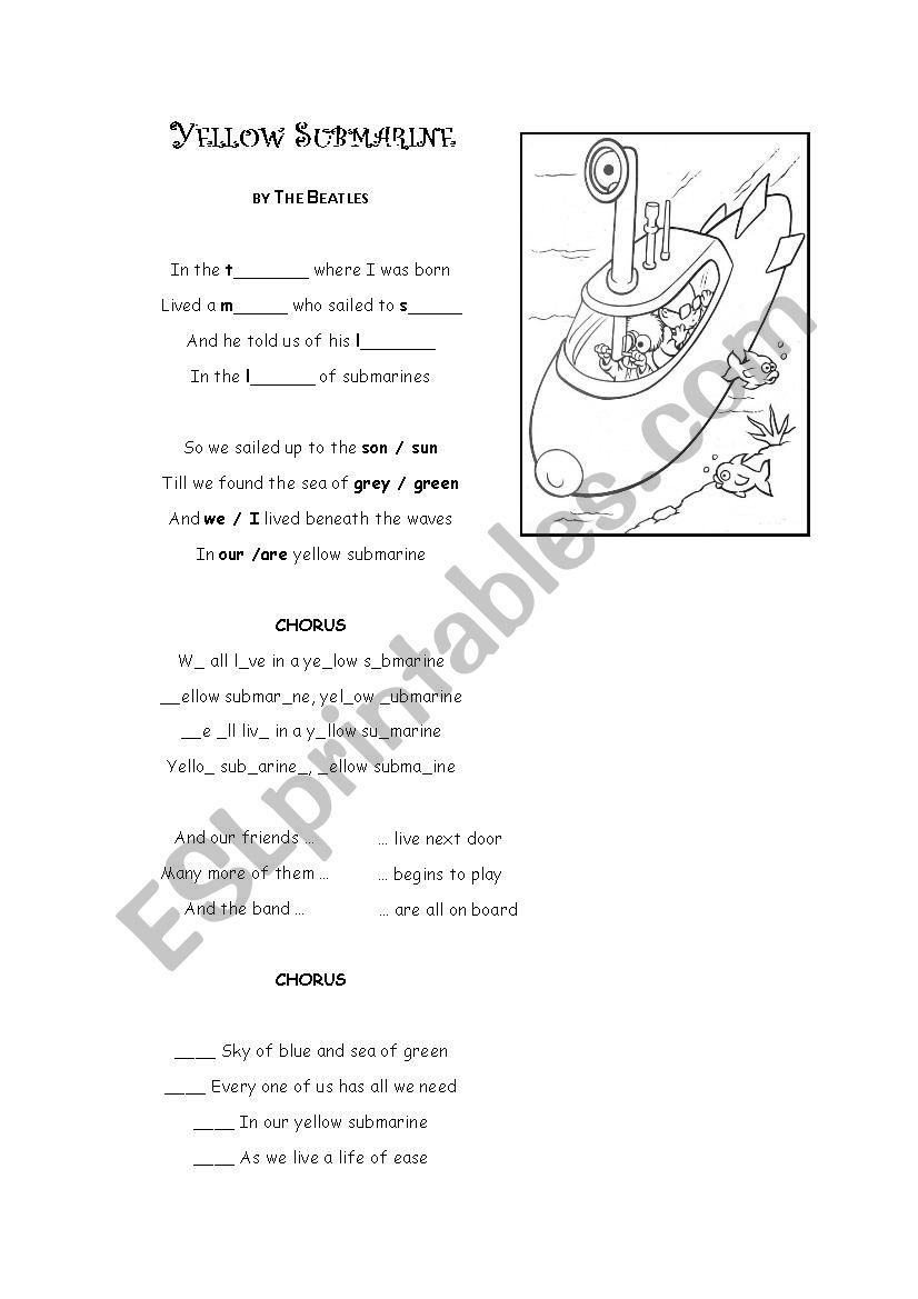 Yellow submarine worksheet