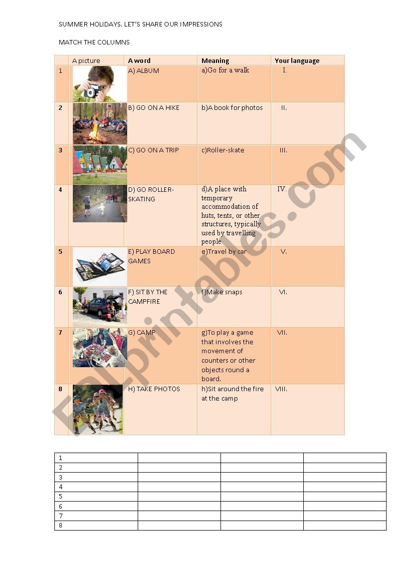 SUMMER HOLIDAYS worksheet