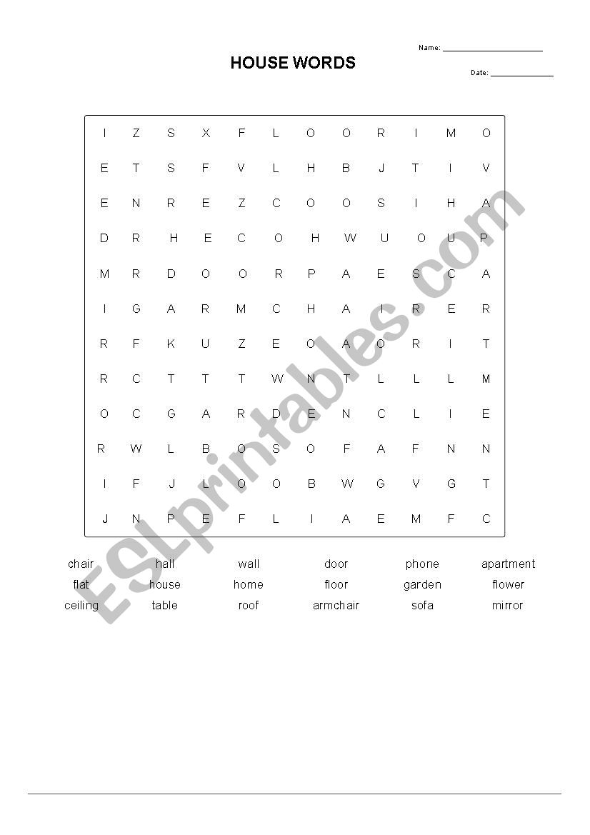 House words worksheet